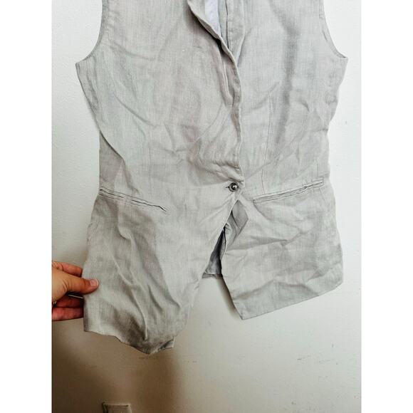 DEREK LAM 10 CROSBY Grey Linen Sleeveless Tailored Single Button Vest Size 6 - Picture 7 of 12